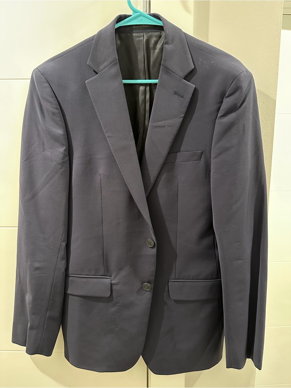 Calvin Klein Men's Dark Navy Two-Button Wool Suit Jacket